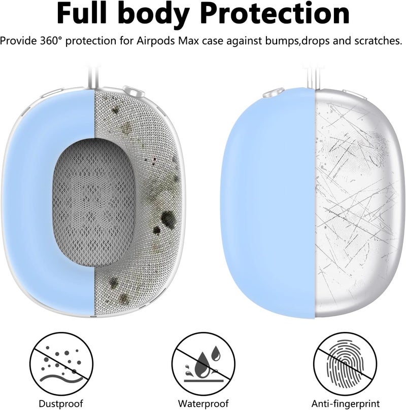 MINDRESY غطاء سيليكون لسماعات AirPods Max، غطاء وسادة الأذن/غطاء الأكواب/غطاء الرأس لسماعات AirPods Max (USB-C/Lightning) (2024/2020)، واقي سيليكون ملحقات لآبل AirPod Max، أزرق سماوي - Image 3